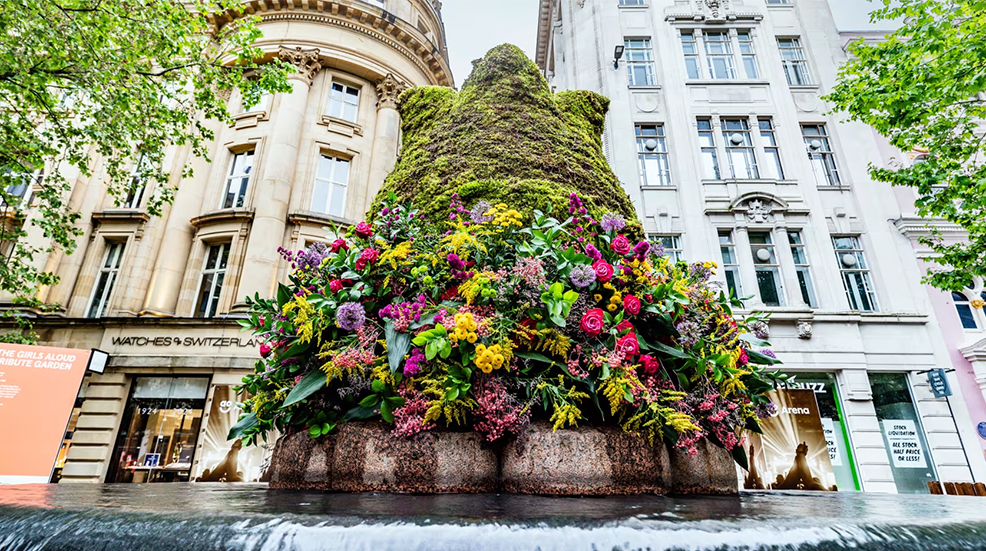One of the flower sculptures on the Manchester Flower Festival Floral Trail